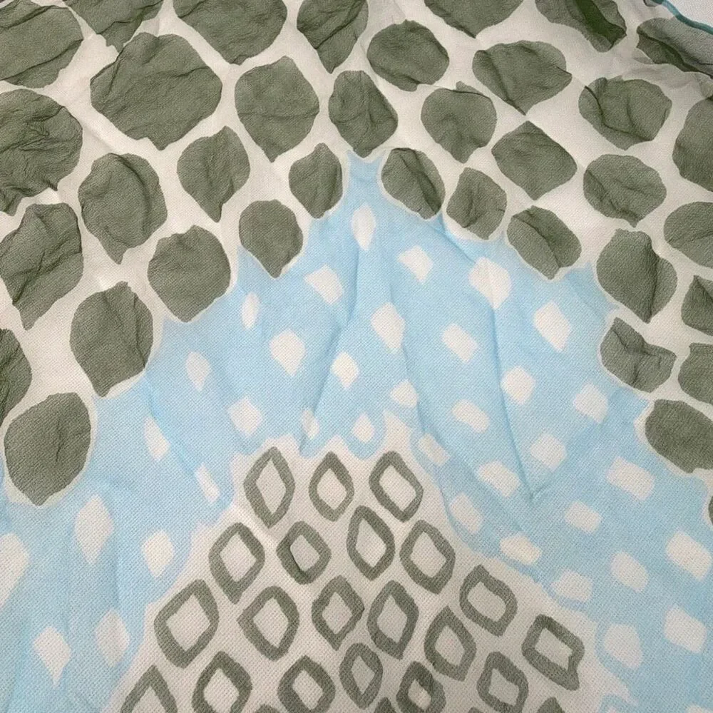 Silk Scarf Neckerchief Square Blue and Green Made in Japan